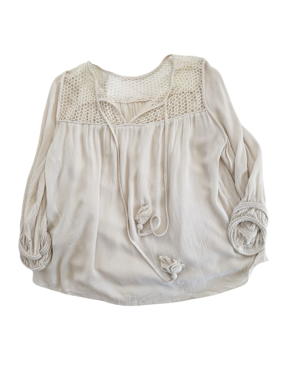 Zara Boho Peasant Top With Ties and Crochet Sz Small